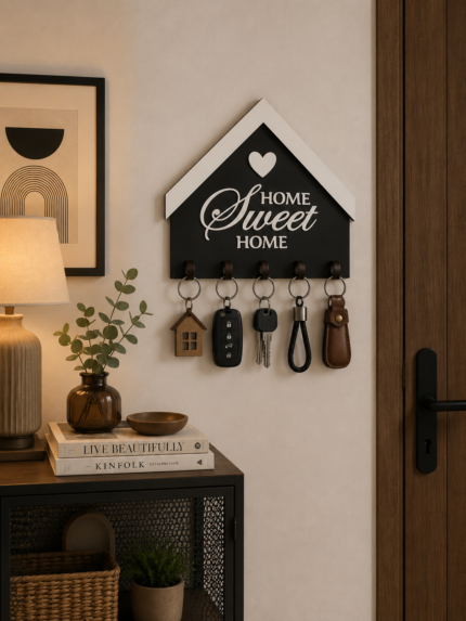 علاقة مفاتيح خشب ديكور –HOME SWEET HOME